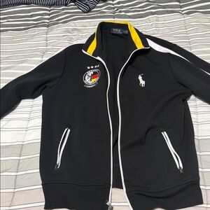 Polo by Ralph Lauren Black Track Jacket with White Piping and Yellow Collar